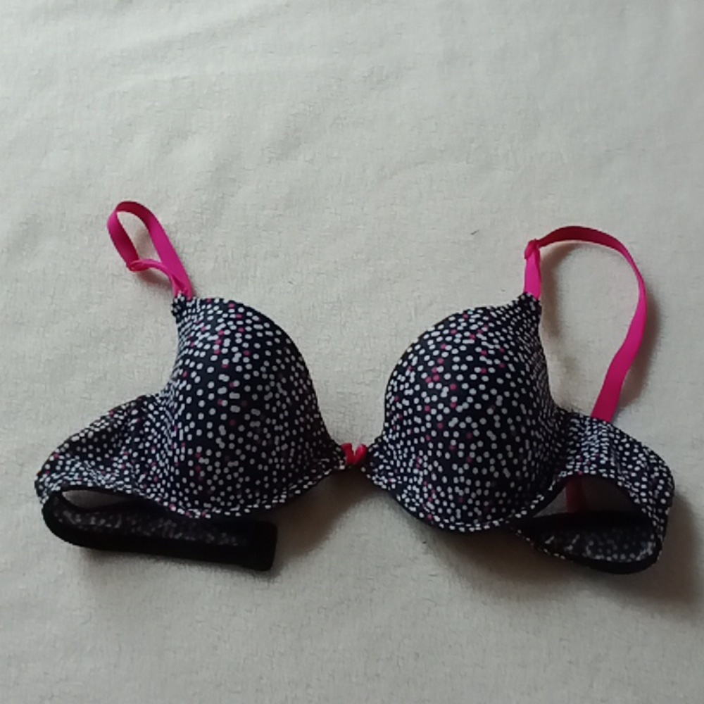 Maidenform push up padded pink gray polka dot bra 34A